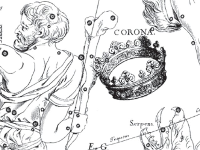 Созвездие Северной Короны. Иллюстрация из астрономического атласа «Уранография» Я. Гевелия
