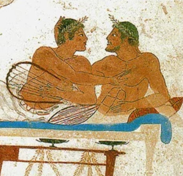 Участники застолья в Древней Греции. Фрагмент росписи «гробницы ныряльщика»
