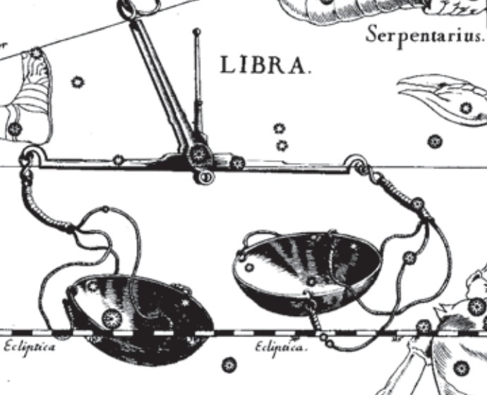 Созвездие Весов. Иллюстрация из астрономического атласа «Уранография» Я. Гевелия