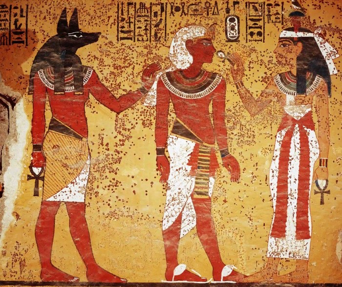 Боги с анхом в руках. Древнеегипетская фреска
