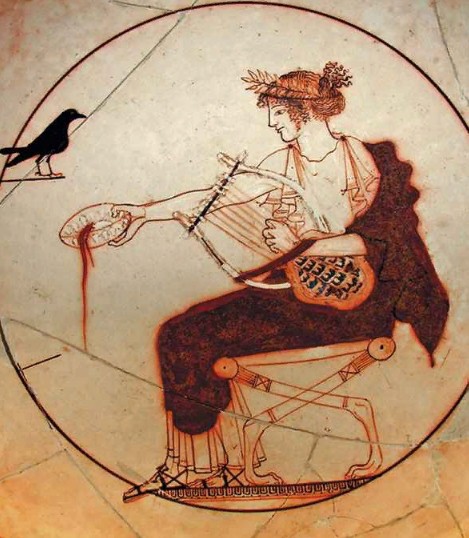 Ворон и Аполлон. Роспись на древнегреческой вазе