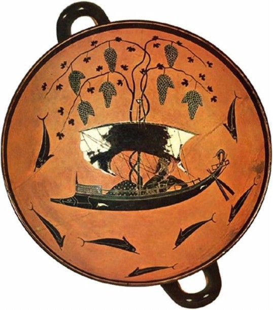 Дионис и дельфины. Роспись древнегреческой вазы