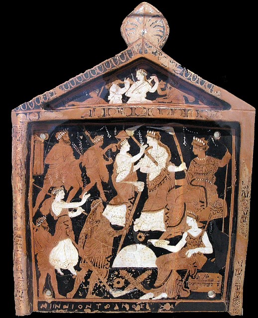 Элевсинские мистерии. Роспись торца древнегреческого саркофага, V в. до н.э.