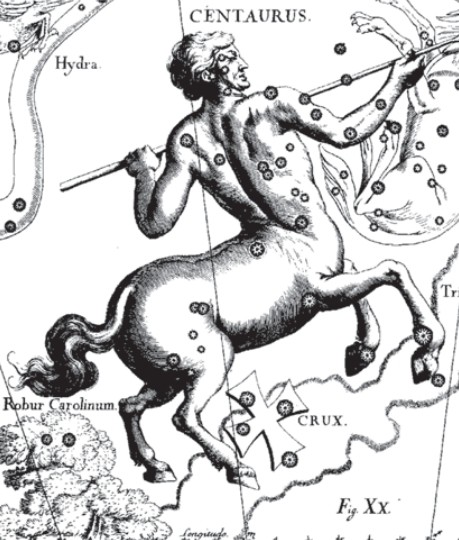Созвездие Центавра. Иллюстрация из астрономического атласа «Уранография» Я. Гевелия