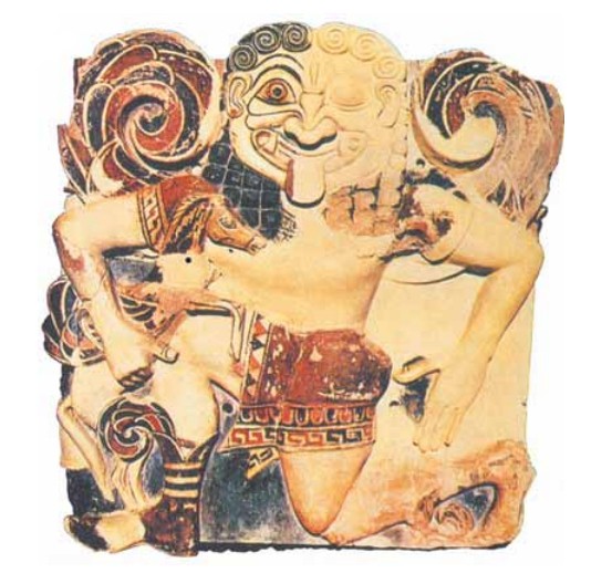 Крылатая горгона Медуза. Раскрашенный рельеф из храма Афины в Сиракузах, VII в. до н.э.