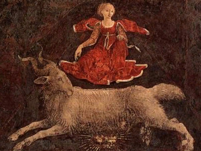Изображение знака зодиака Овен с фрески Ф. дель Косса в палаццо Скифанойя, Феррара, XV в.