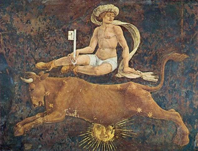 Изображение знака зодиака Тельца с фрески Ф. дель Косса в палаццо Скифанойя, Феррара, XV в.