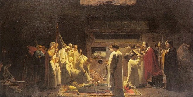 Первые христиане в римских катакомбах. Картина Ж.-Э. Лежневе