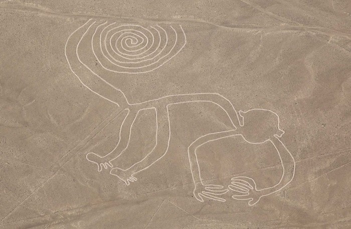 Гигантская фигура обезьяны в пустыне Наска