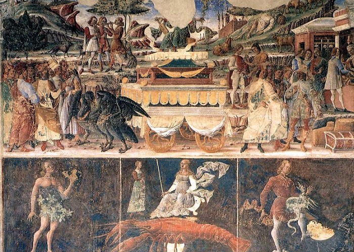 Знак зодиака Рак. Фреска работы Ф. дель Косса в палаццо Скифанойя, Феррара, XV в.