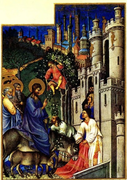 Въезд Иисуса в Иерусалим. Миниатюра из «Роскошного часослова герцога Беррийского», XV в