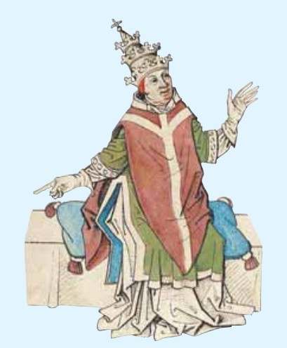 Средневековое изображение папы римского с тиарой на голове