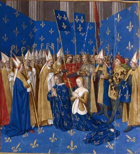 Коронация Людовика VIII и Бланки Кастильской. Средневековая французская миниатюра