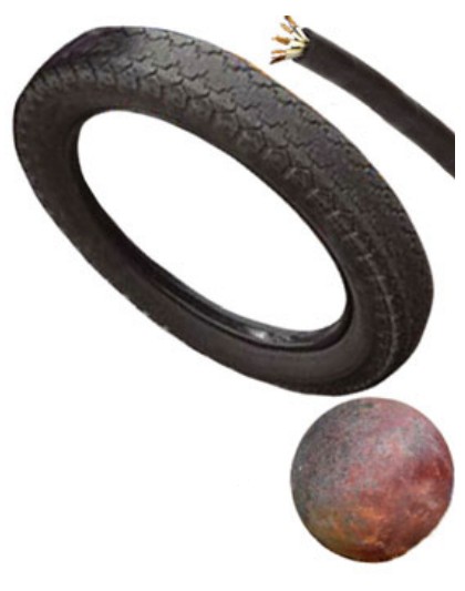 Изделия из резины, выпускаемые в XIX в.: автомобильная шина, изоляция кабеля, мяч