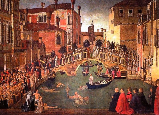 Дж. Беллини. Чудо с крестом у моста Сан-Лоренцо. 1500 г. 