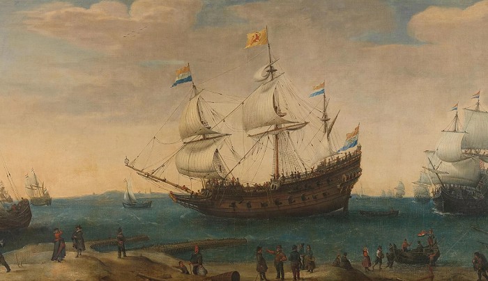 X. К. Вром. Отплытие голландских парусников (включая «Маврикий») в Ост-Индию. 1600 г. 