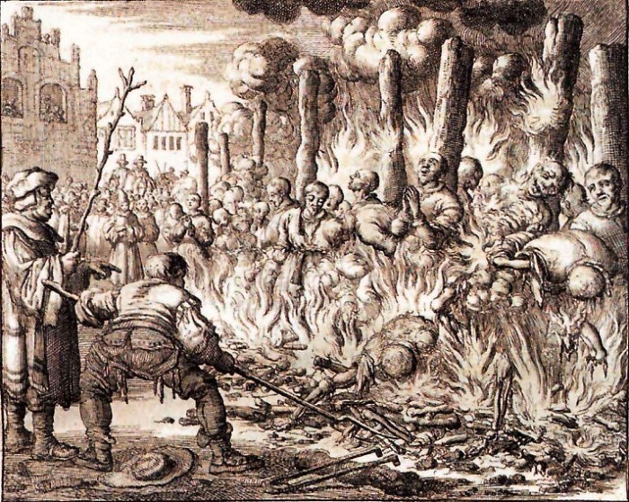 Сожжение анабаптистов в Зальцбурге в 1528 г. Гравюра