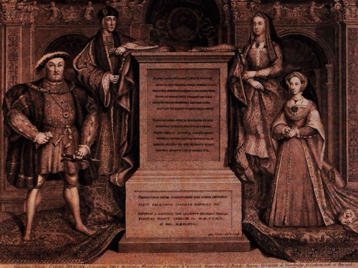 Г. Гольбейн Младший. Генрих VIII, Генрих VII, Елизавета Йоркская, Джейн Сеймур. Гравюра