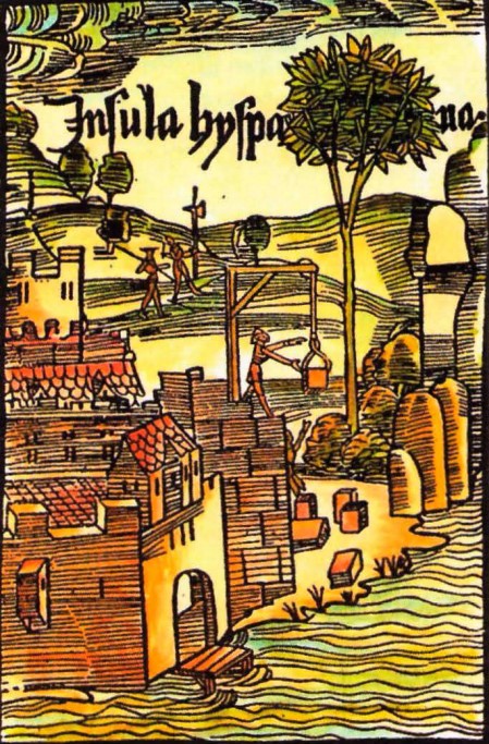 Форт Навидад на северном побережье Эспаньолы. Рисунок из письма Колумба. 1493 г. 