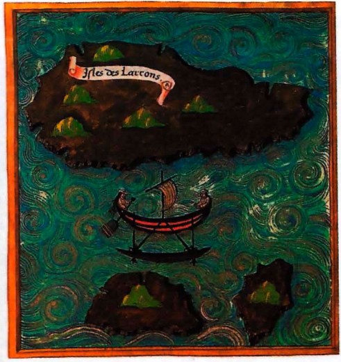 Карта Марианских островов, которых достиг в марте 1521 г. Ф . Магеллан. И з журнала Антонио Пигафетты, спутника мореплавателя.