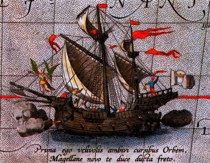 Корабль Магеллана «Виктория». Фрагмент карты Ортелия. 1590 г. 