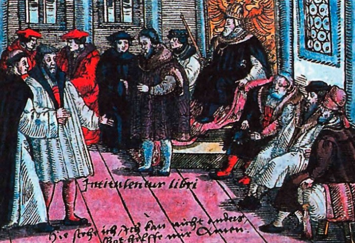Лютер на Вормском сейме перед императором Карлом V в апреле 1521 г. Гравюра. XVI в. 