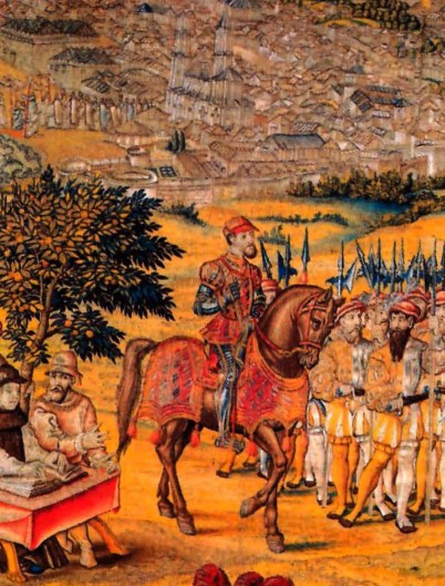 П. Кук ван Альст. Карл V в сопровождении императорской гвардии. Фрагмент гобелена «Завоевание Туниса». 