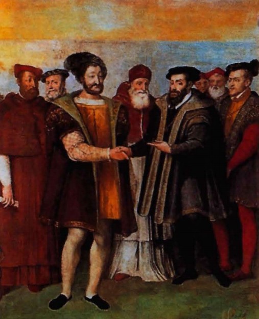 Т. Цуккаро, Ф . Цуккаро. Перемирие в Ницце между Франциском I и Карлом V. Фрагмент фрески. 