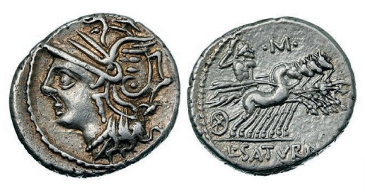 Денарий. Апулей Сатурнин, 104 год до н. э.