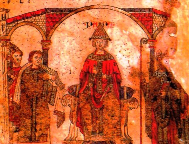 Папа Римский с епископом (справа) и клиром (слева). XI в.