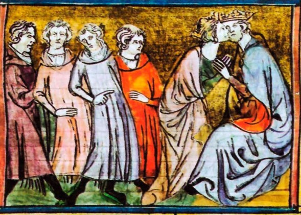 Ричард приносит присягу Филиппу Августу. Миниатюра. XVI в.