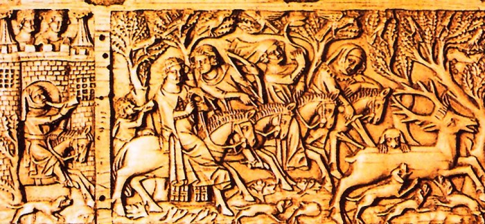 Королевская охота. Рельеф из слоновой кости. Франция. XIV в.