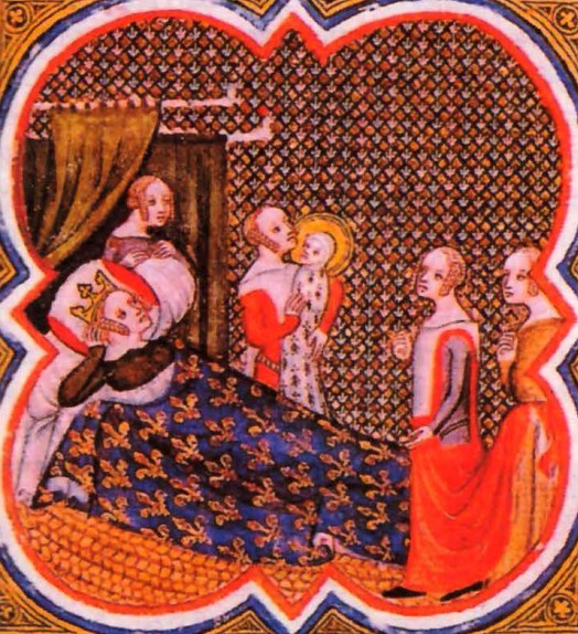 Рождение Людовика Святого. Миниатюра. Франция. XIV в.