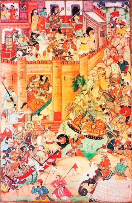 Монгольское войско захватывает иранский город. Миниатюра из рукописи. Индия. XVI в.