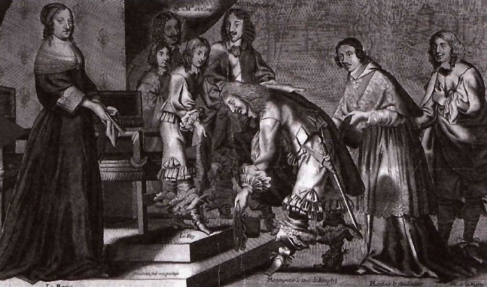 Вожди Фронды склоняются перед Людовиком XIV. 18 августа 1649 г. Гравюра. XVII в. 