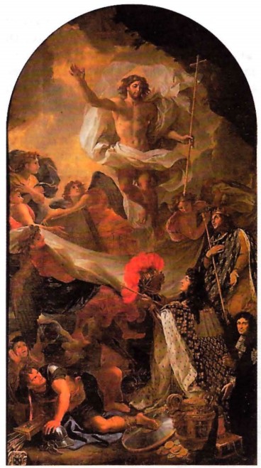 Ш. Лебрен. Людовик XIV преподносит свой скипетр и шлем Иисусу Христу. 1674 г.