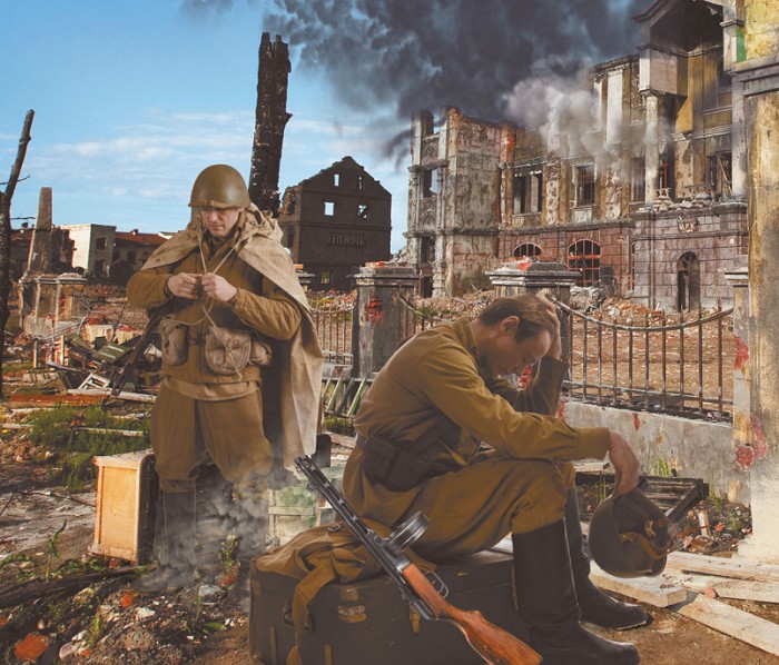 На улицах разрушенного Киева. Фотоколлаж