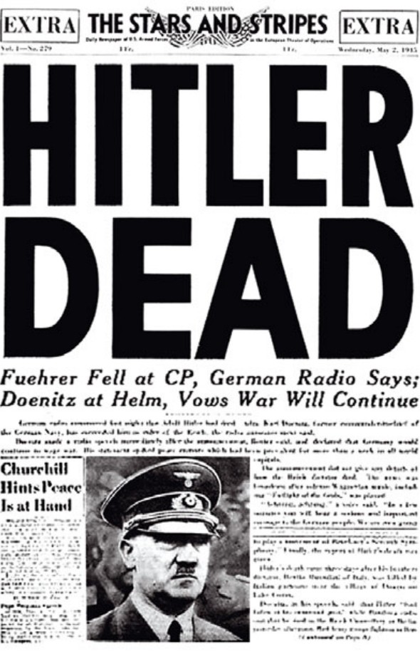 Статья в американской газете о смерти Гитлера