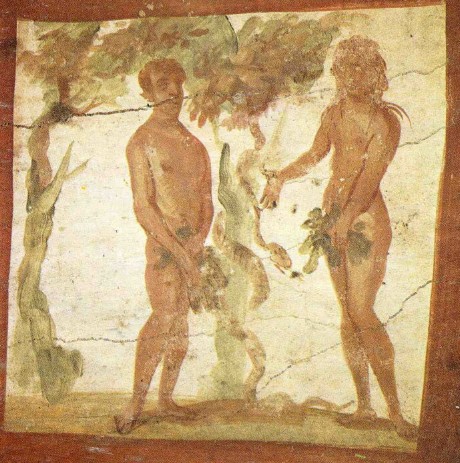 Адам и Ева. Фреска на стене римской катакомбы Св. Марцеллина и Петра. IV в.