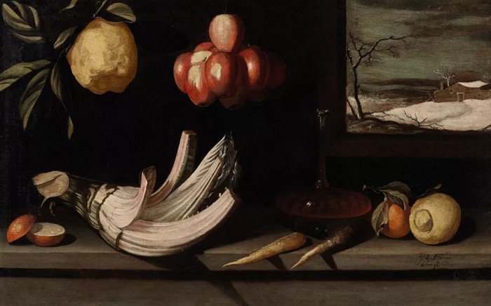 Натюрморт с овощами и заснеженным пейзажем. Хуан ван дер Амен. 1623 г.