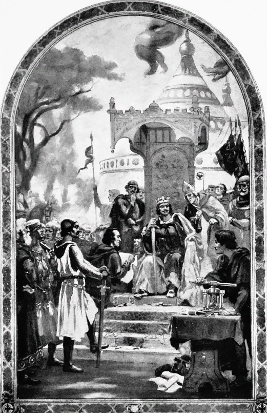 Бароны предъявляют свои требовании королю Иоанну. Гравюра с фрески Э. Нормана. XIX в.