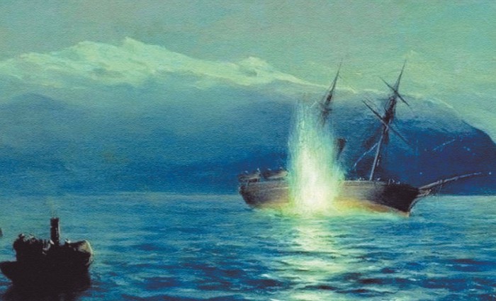 Гибель турецкого парохода «Интибах» на рейде Батума от торпедных катеров парохода «Великий князь Константин» в ночь на 14 января 1878 г. Л. Ф. Лагорио