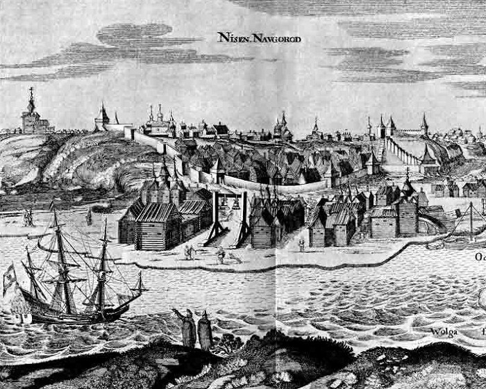 Корабль «Фредерик» на рейде у Нижнего Новгорода. 1636 г.