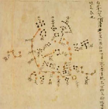 Деталь китайской звездной карты из Дуньхуана, показывающая небо северных широт. Ок. 700 г., династия Тан