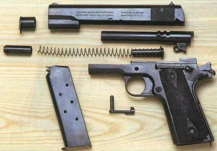 Основные детали (неполная разборка) пистолета М1911.