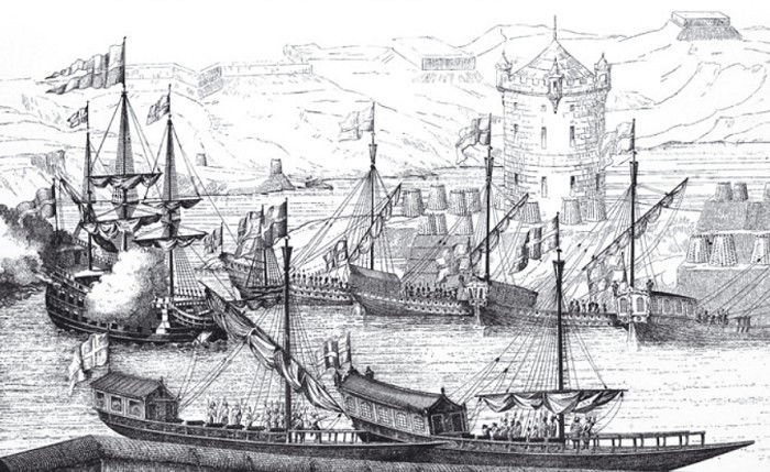 Взятие крепости Азов. 1696 г. Гравюра А. Шхонебека. 1700