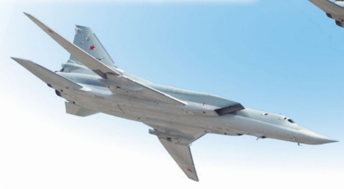 Средний сверхзвуковой бомбардировщик Ту-22М (уже в раскраске ВВС России)