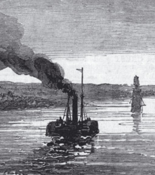 Колесный пароход на Дунае в районе города Браилов. Литография. 1877