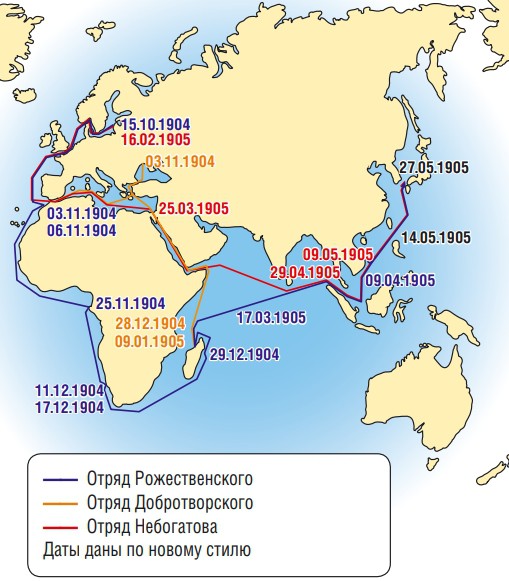 Карта похода 2-й эскадры Тихого океана