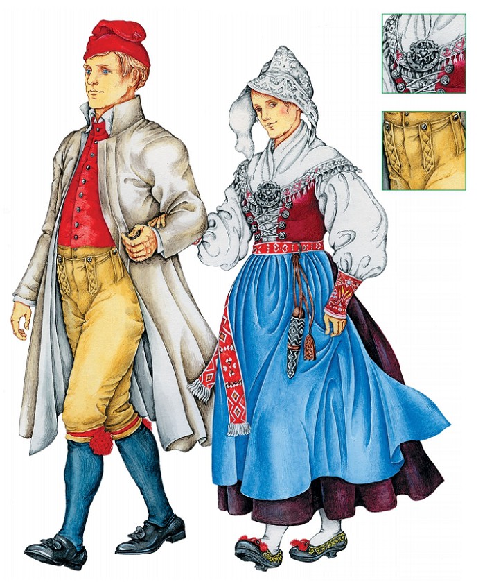 Мужчина и женщина в праздничных костюмах лена Даларна